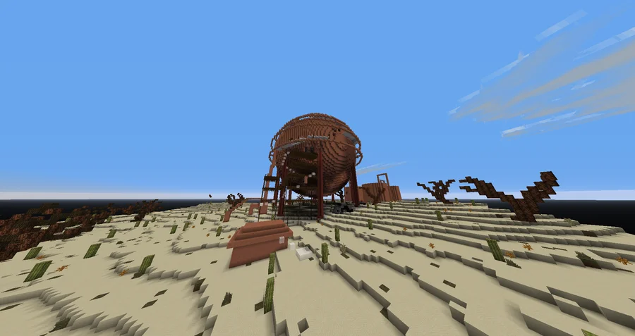 RustMC monument — Minecraft sphere build in a desert biome